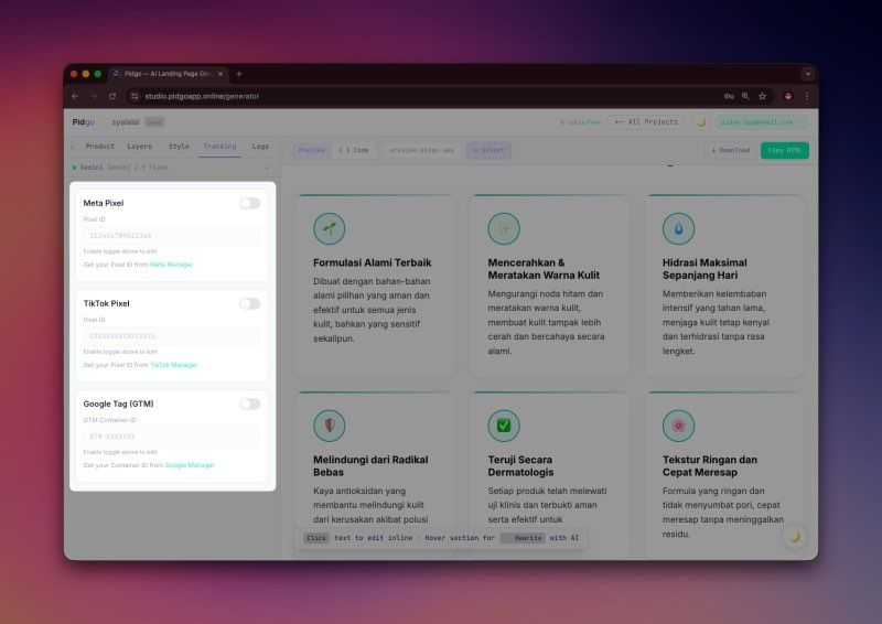Pidgo tracking pixel setup